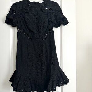 NWT ZIMMERMANN Black Helm Circles Eyelet Short Flutter Sleeve Mini Dress Size S